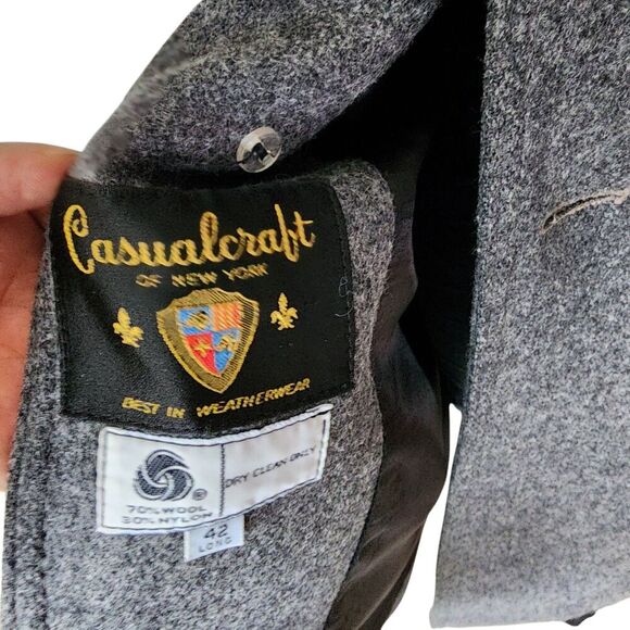 Casualcraft of New York Overcoat Men Size 42 Long Gray Long Sleeve Collared Wool - Picture 7 of 10